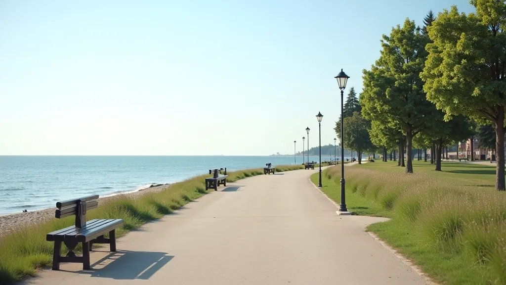 Liepājas promenādes skaistā asfalta ceļa skats ar jūru